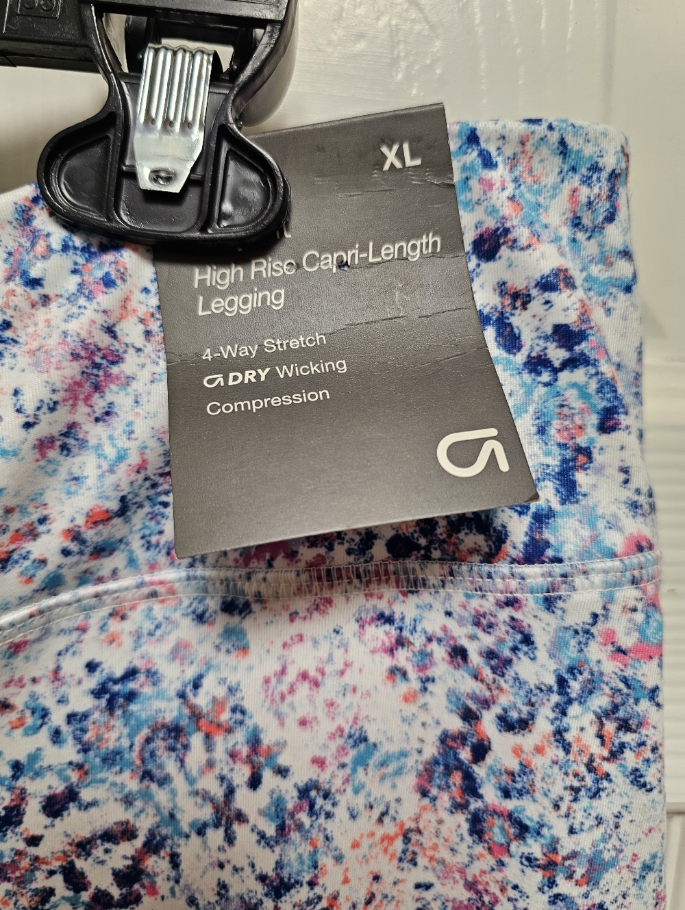 GAP Capri Leggings XL White Heather Multicolor Print Adjustable Waist NWT - Picture 2 of 8
